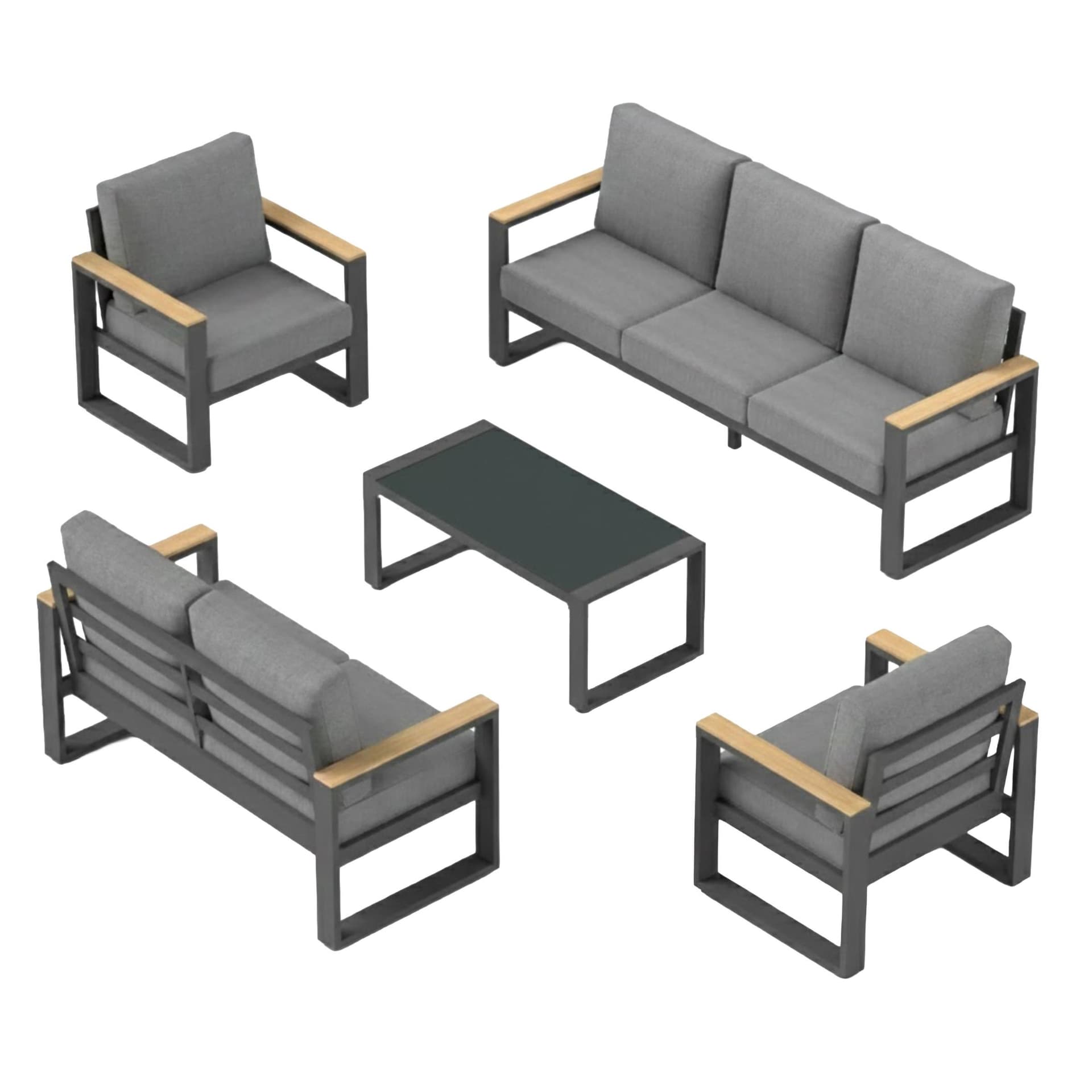 5-Piece Conversation Set w/Gray Cushions & Glass Table