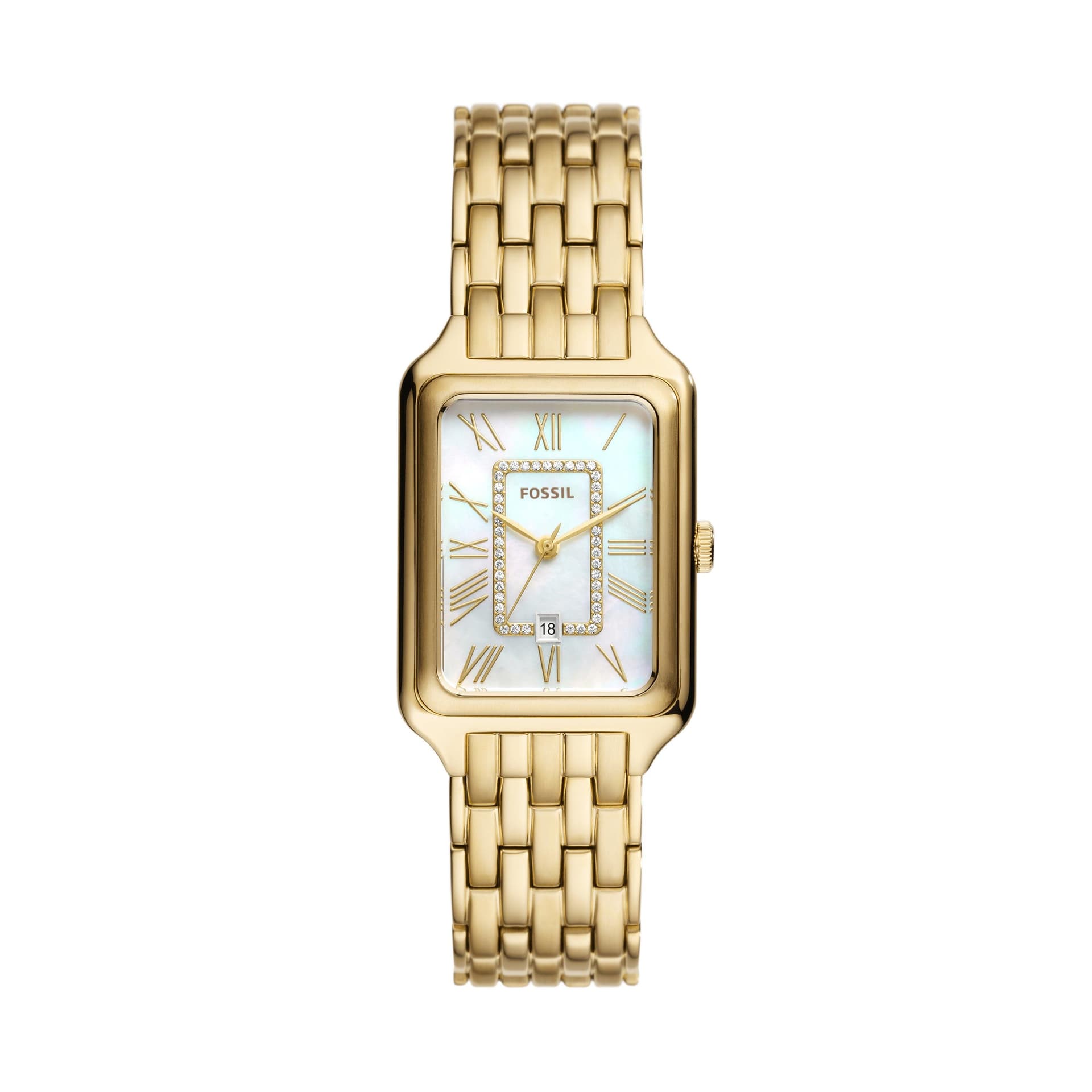 Ladies' Raquel Gold-Tone Stainless Steel Rectangular Watch MOP Dial