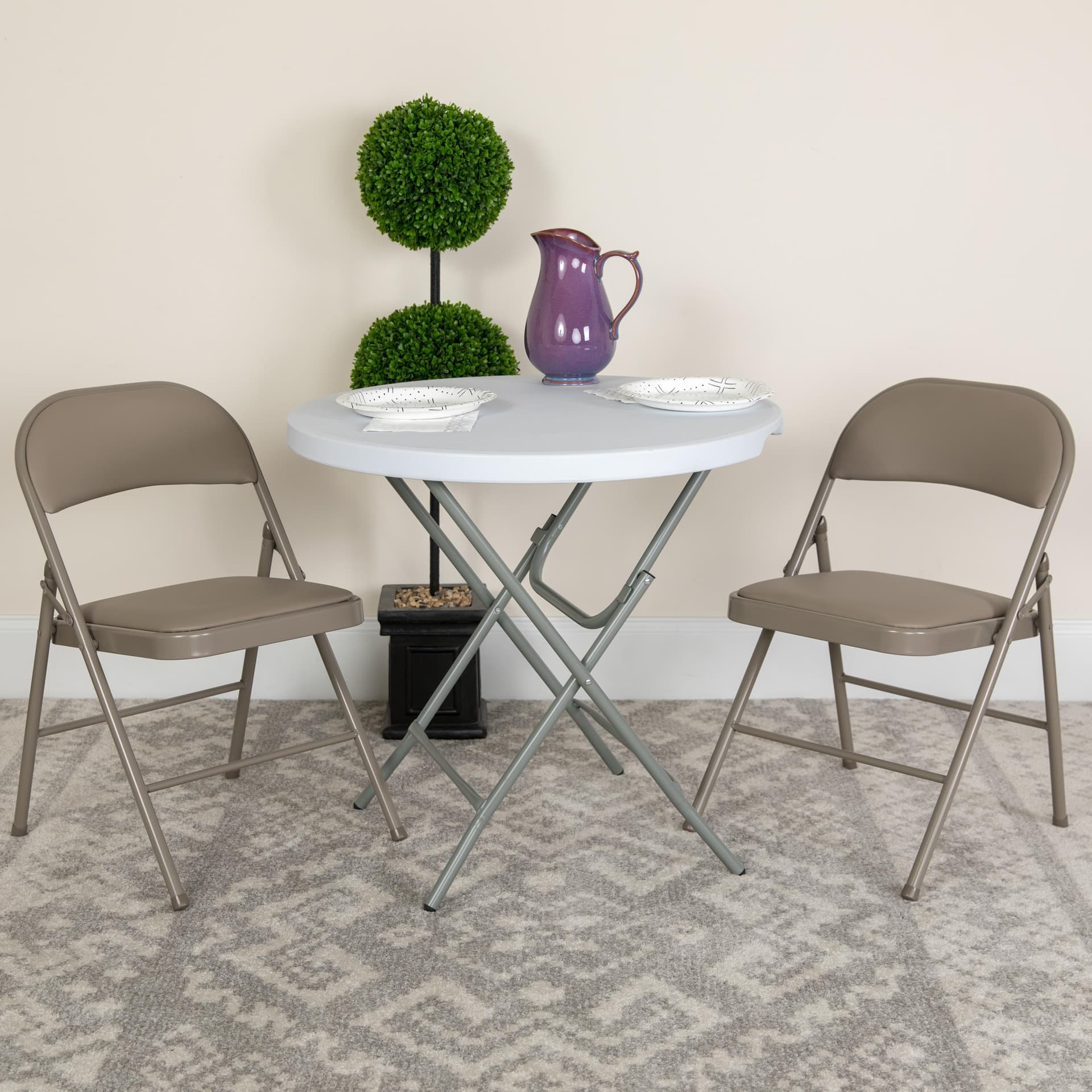 2PK Double Braced Gray Vinyl Folding Chair