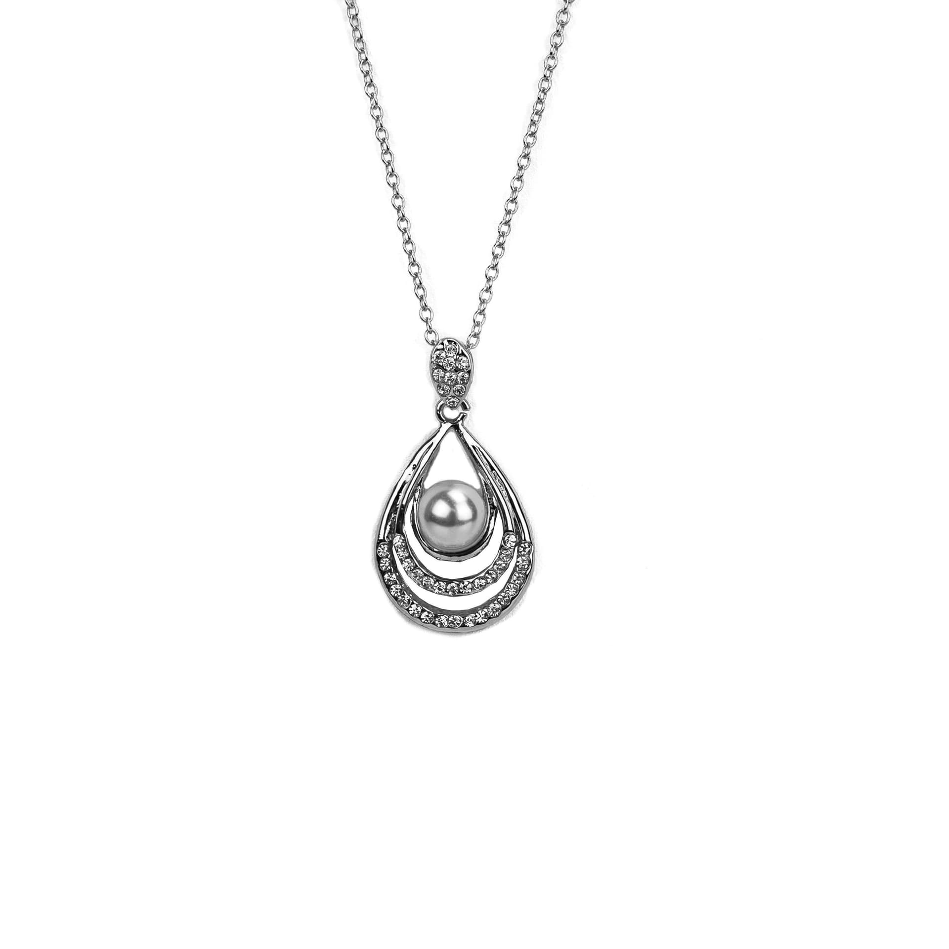 SilverTone Pearl and Crystal Teardrop Pendant