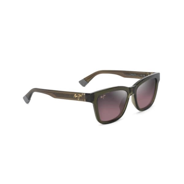 Hanohano Polarized Sunglasses Shiny Green Frame Maui Rose Lens
