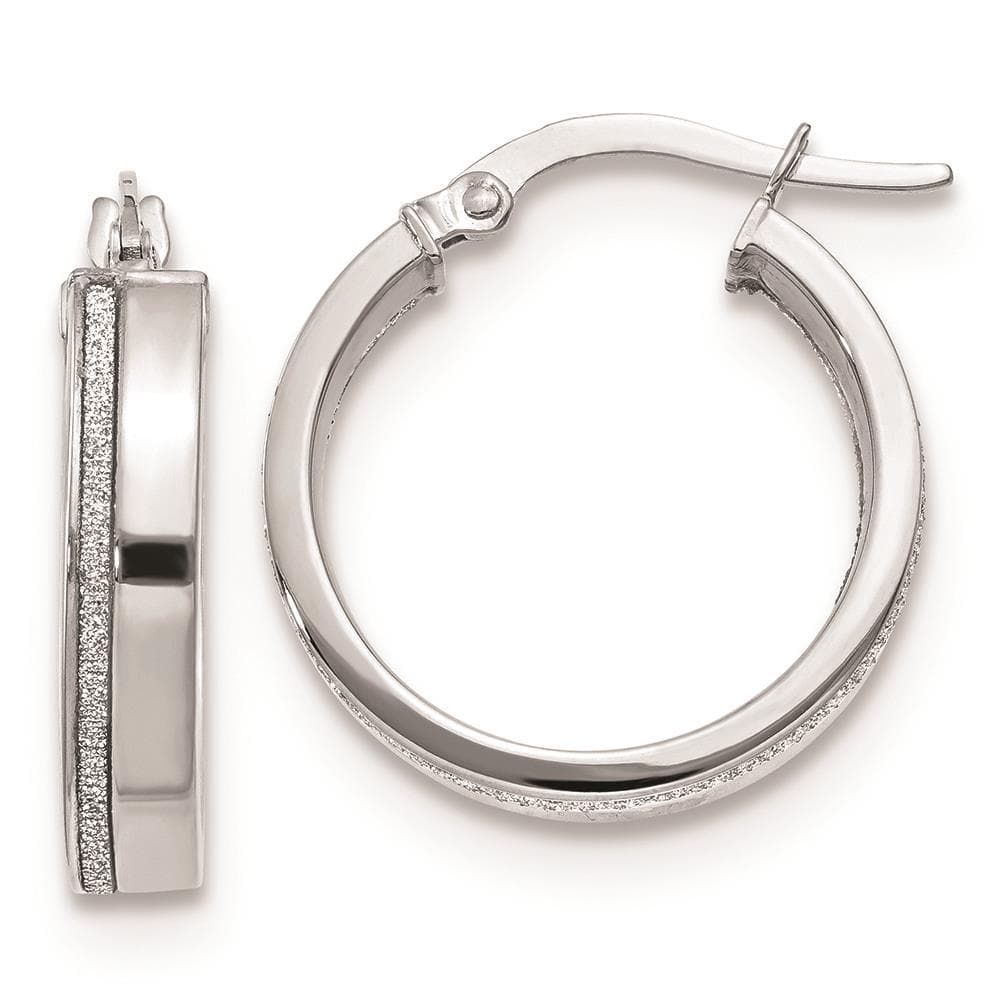 14K White Gold Polished Glimmer Infused Hoop Earrings