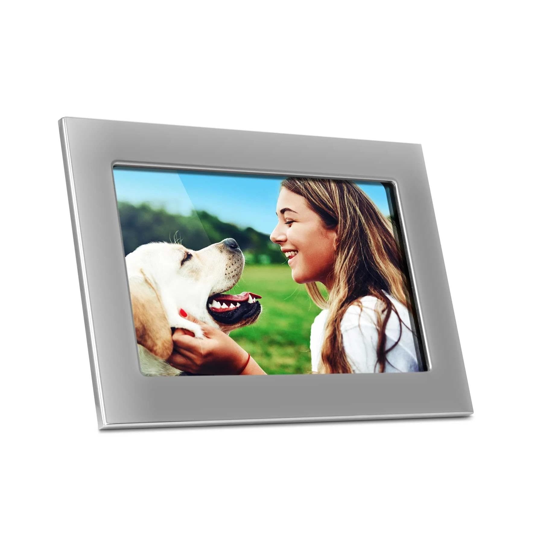 10 inch Silver WiFi Digital Photo Frame with Touchscreen IPS LCD Display and 16GB Built-in Memory