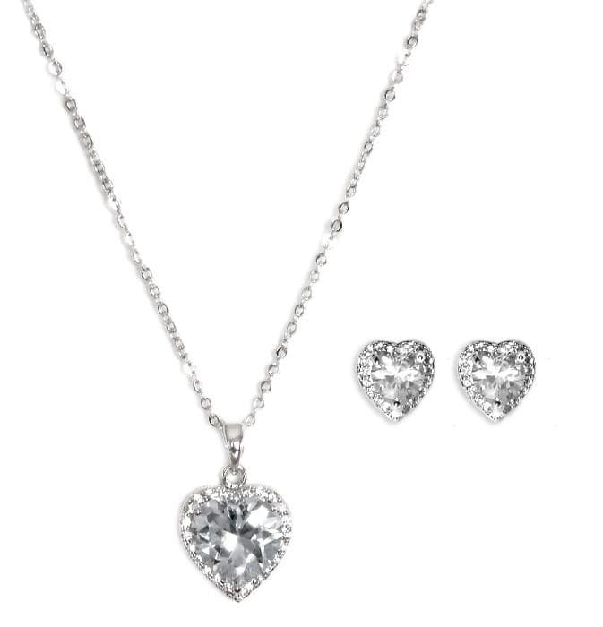CZ Heart Pendant and matching CZ Heart Earring Set