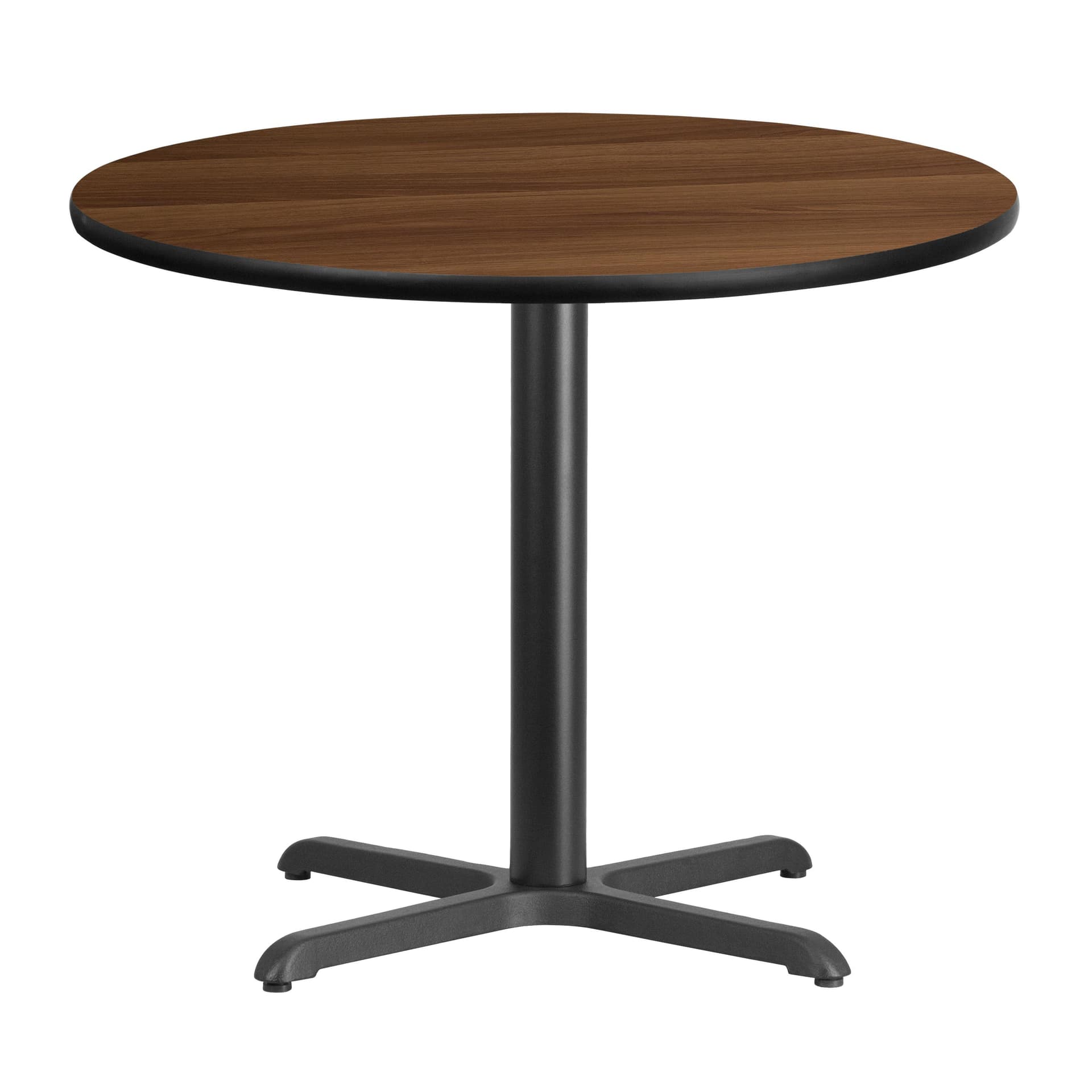 36" Round Walnut Laminate Table Top with 30" x 30" Table Height Base