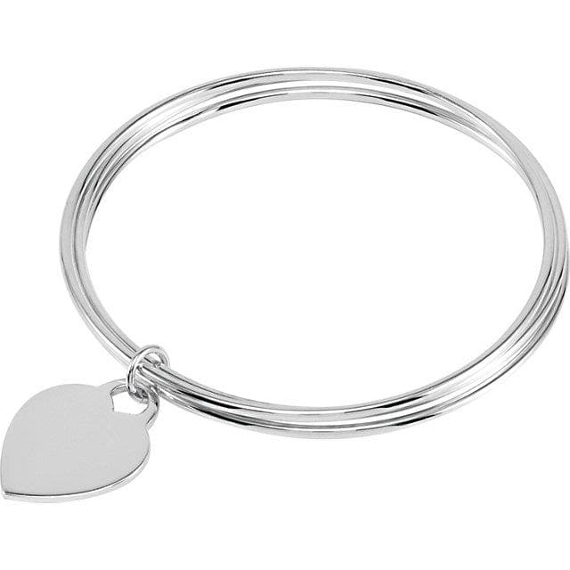 Sterling Silver Triple Bangle 8" Bracelet with Heart Dangle