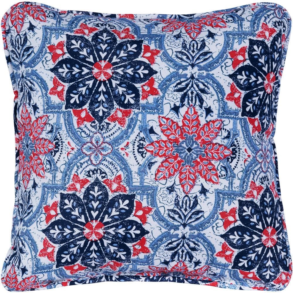Medallion Indoor/Outdoor Throw Pillow in Navy and Red