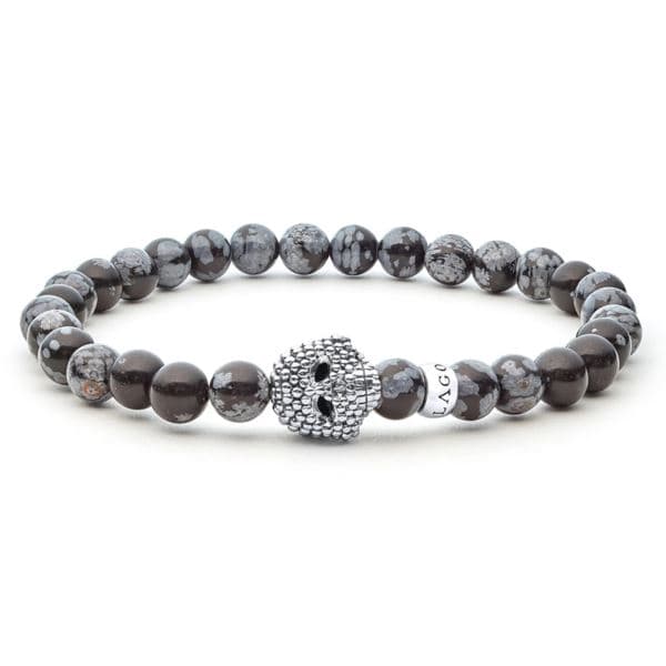 Unisex Snowflake Obsidian Skull Bracelet