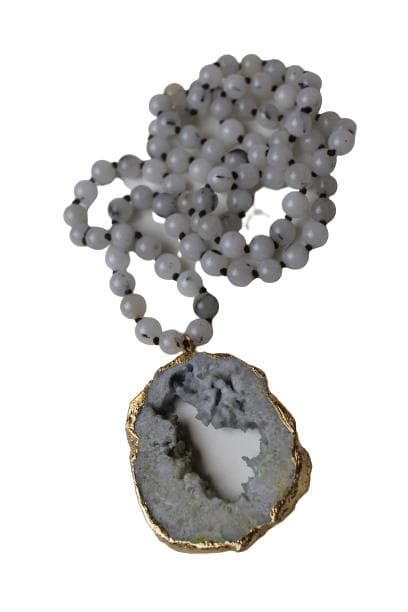 White Quartz Natural Stone Pendant Necklace