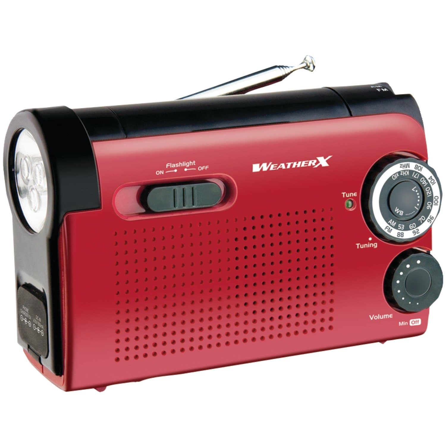 AM/FM Weather band Radio with Flashlight & Phone Charger Red