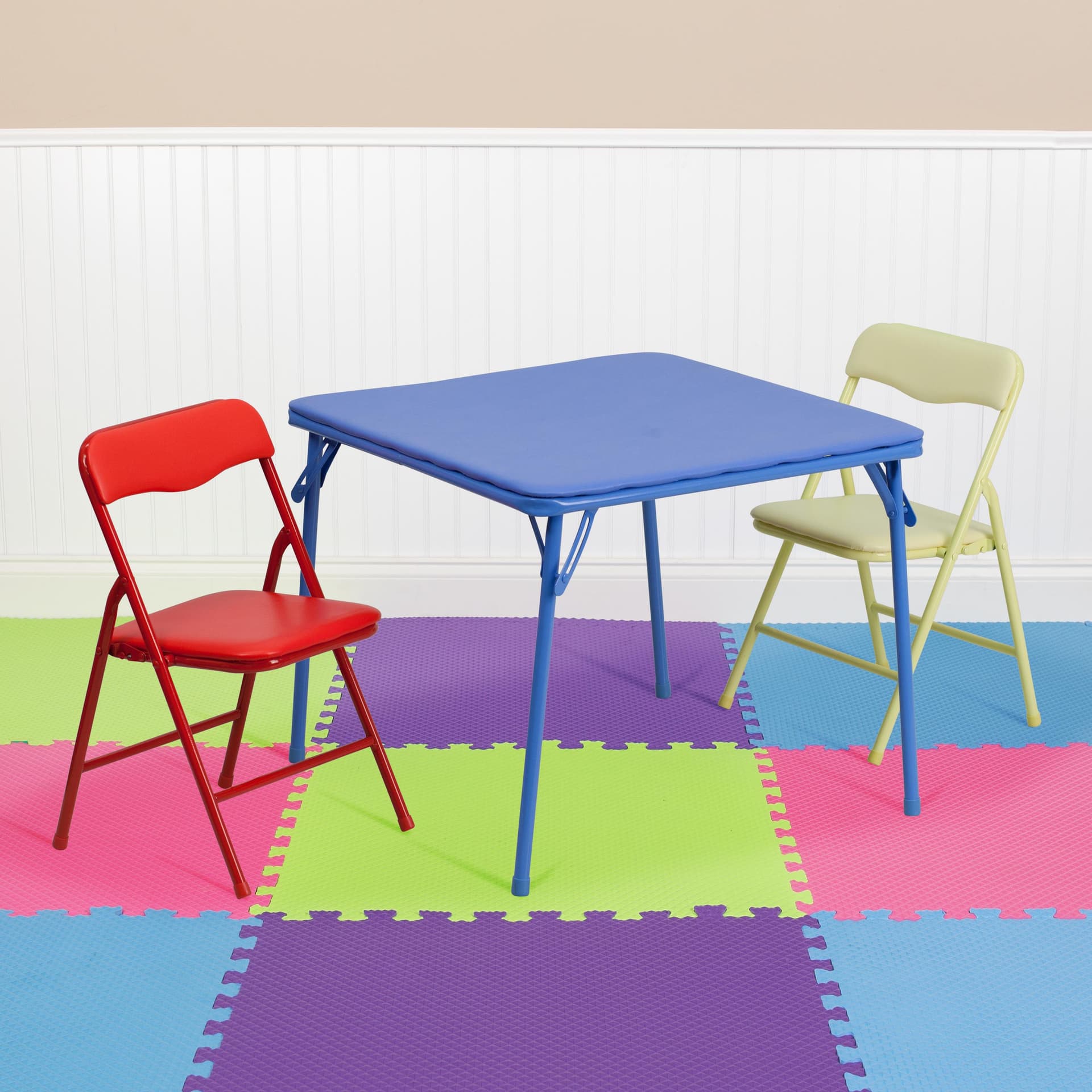 Kids Colorful 3 Piece Folding Table and Chair Set - Kids Padded Game Table