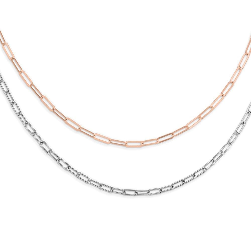 Sterling Silver Rhodium Plated Rose-tone 2-strand Necklace