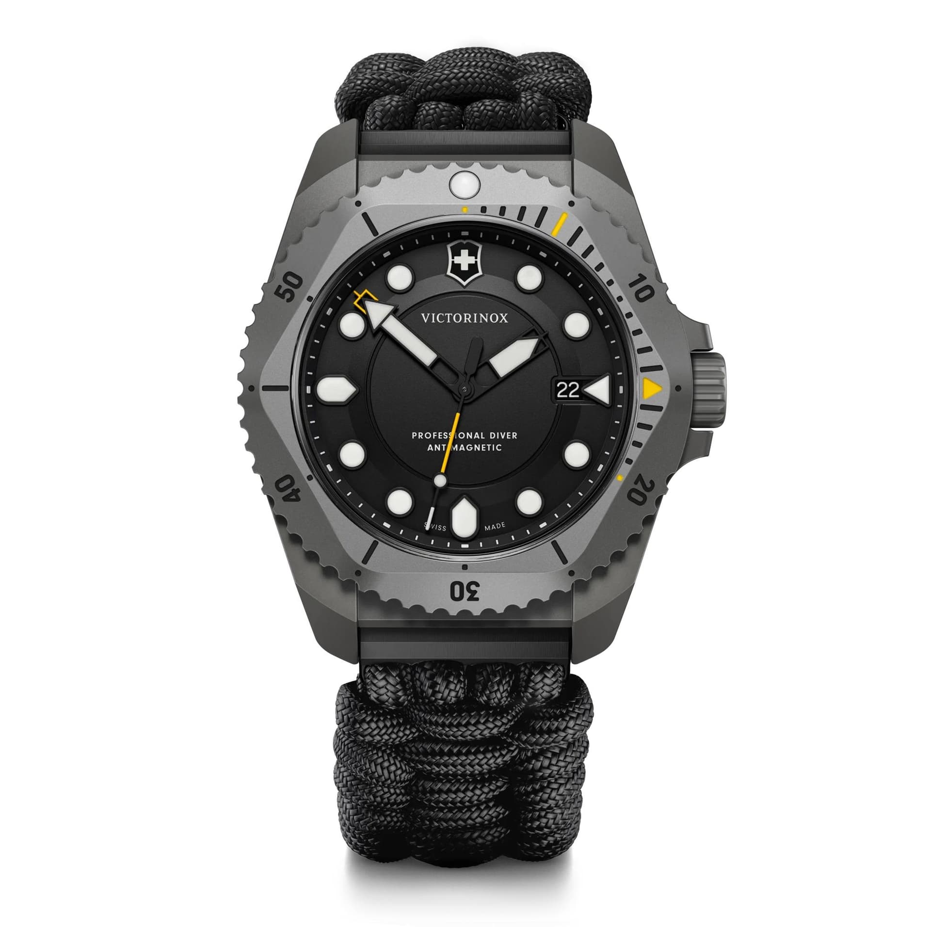 Dive Pro 43mm, grey titanium case, grey titanium bezel, black dial, black paracord strap