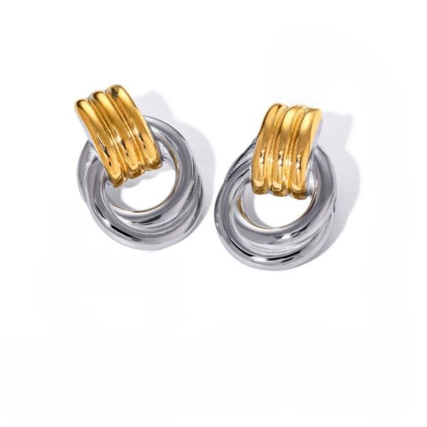 Mixed Metal Hoop Stud Earring