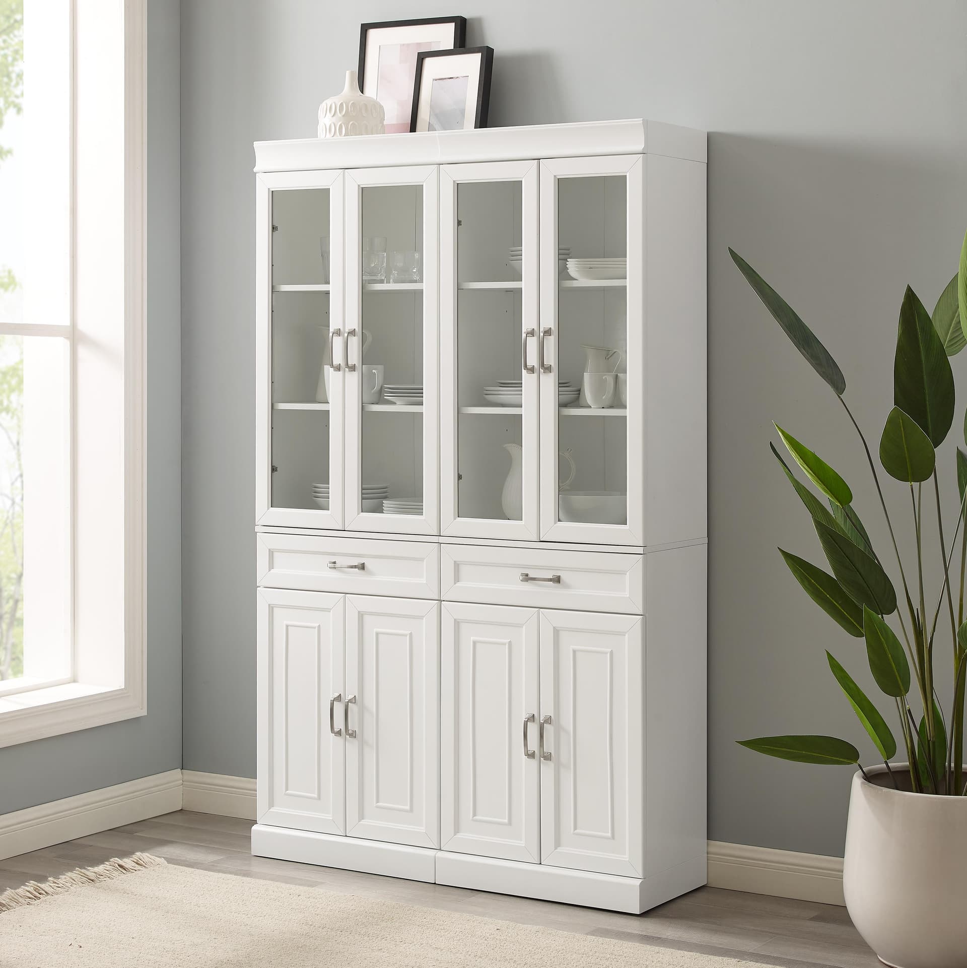 Stanton 2Pc Glass Door Kitchen Storage Pantry Cabinet Set