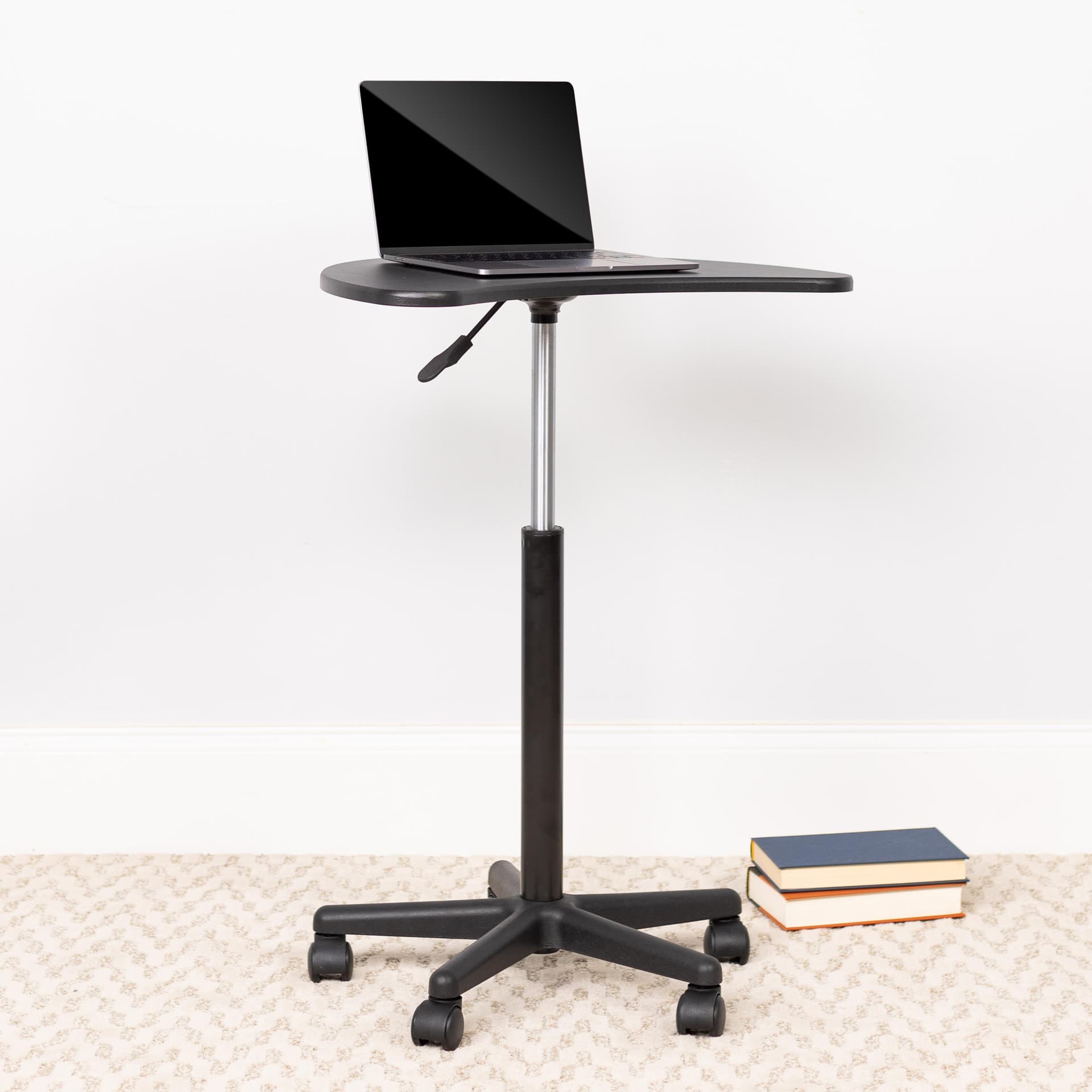 Black Sit to Stand Mobile Laptop Computer Desk with Dual Wheel Casters