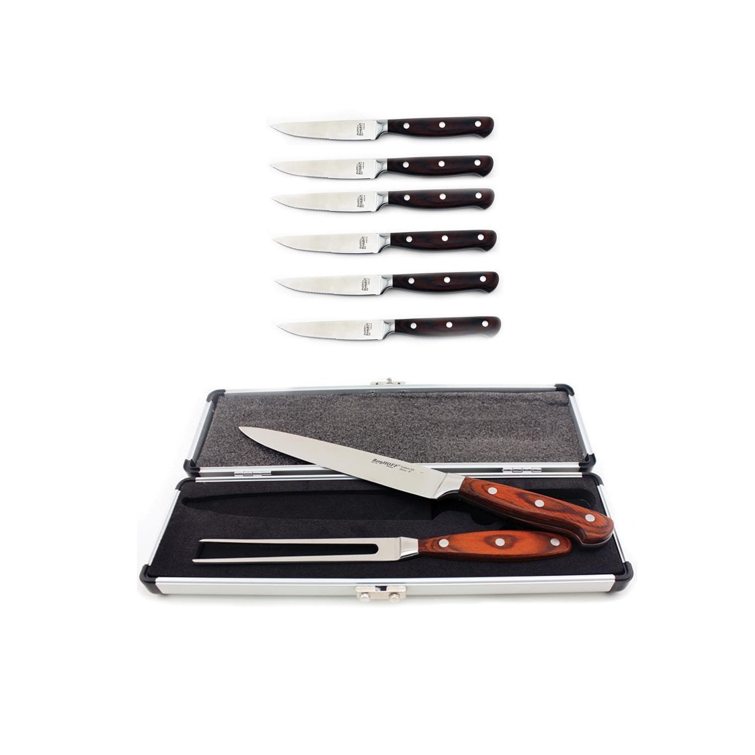 Pakka 8pc Stainless Steel Cutlery Set: 6 Steak Knives & 2pc Carving Set