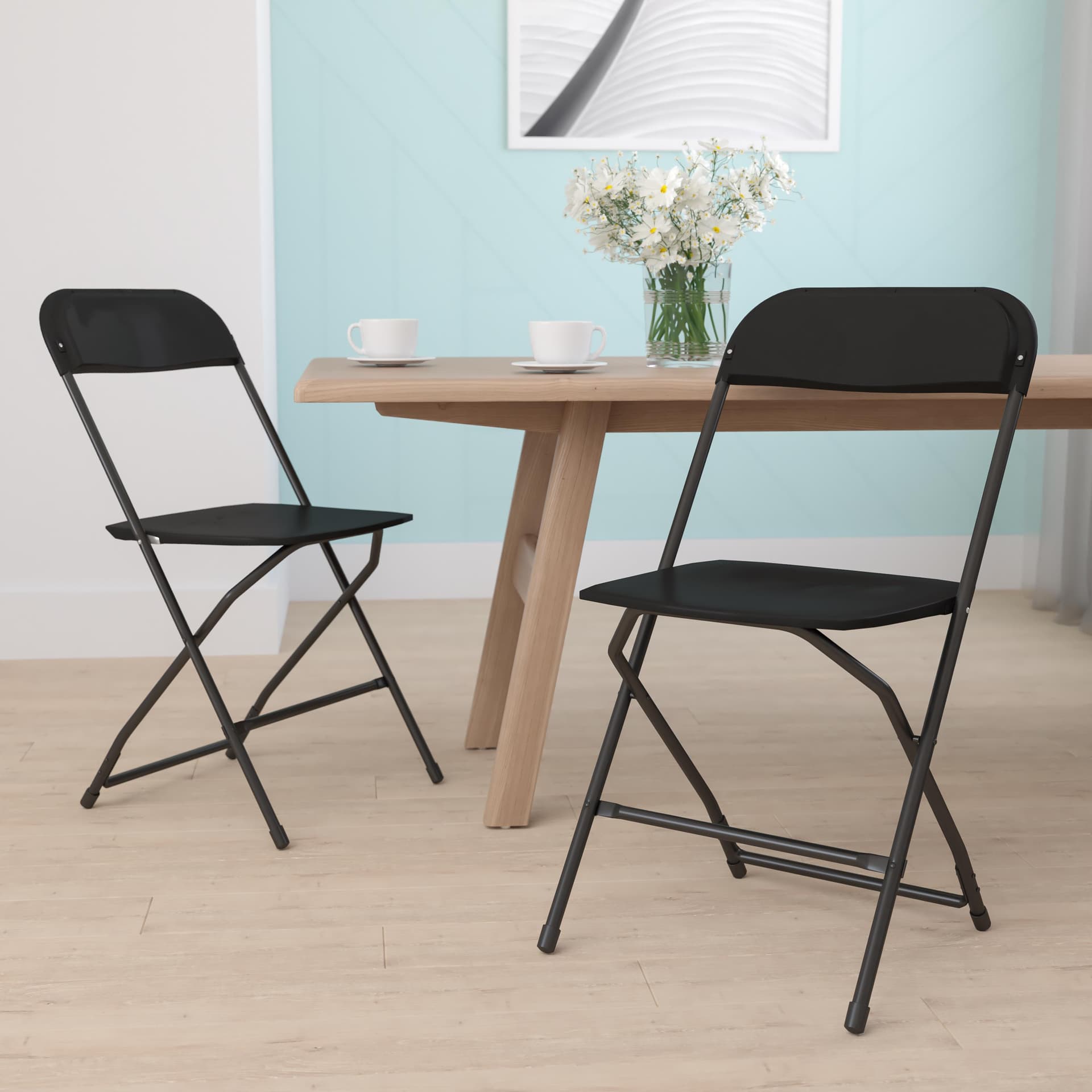 Folding Chair - Black Plastic 2 Pack 650LB Weight Capacity