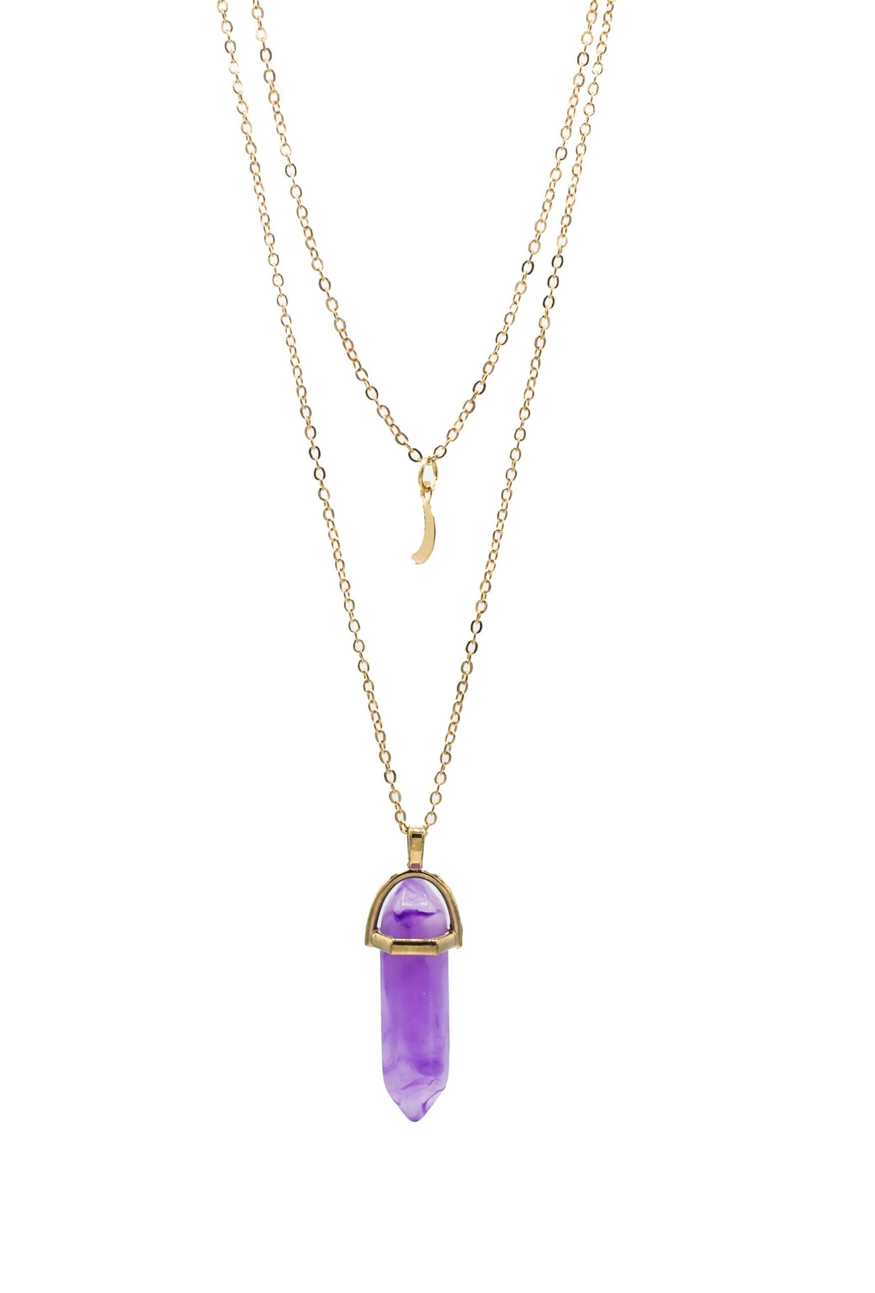 Amethyst Quartz Gold Double Chain Necklace