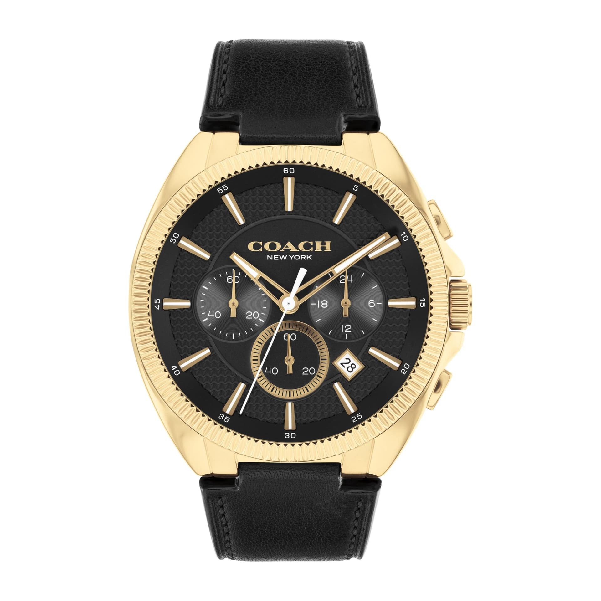 Men's Jackson Chronograph Gold & Black Leather Strap Watch Black Dial