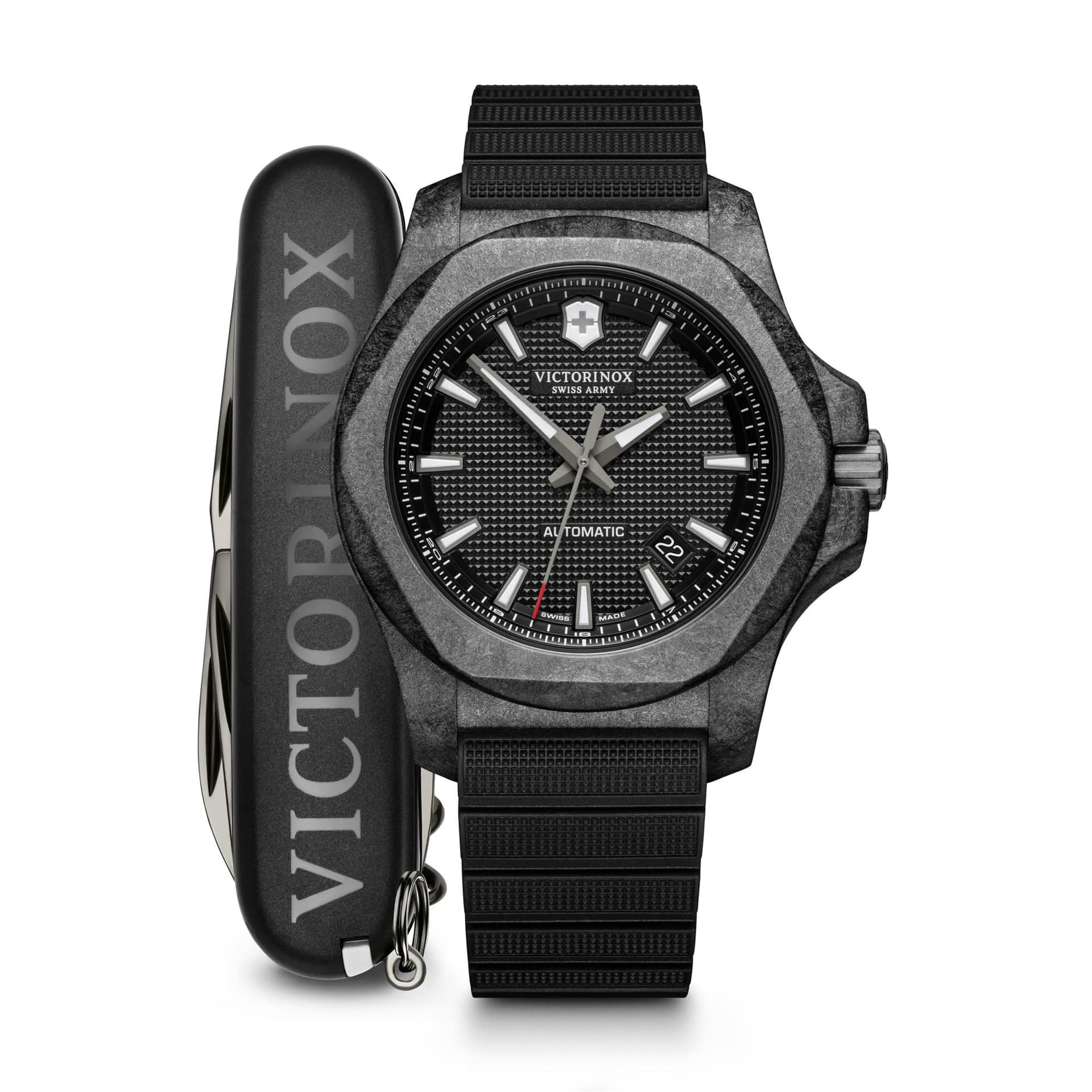 I.N.O.X. Carbon Mechanical, 43mm, black dial, black bezel, black rubber strap