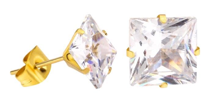 Princess Cut CZ Solitaire Studs in Gold Tone