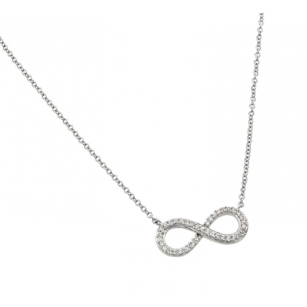 PARIKHS Rhodium Plated Clear CZ Infinity Pendant Necklace in 925 Sterling Silver