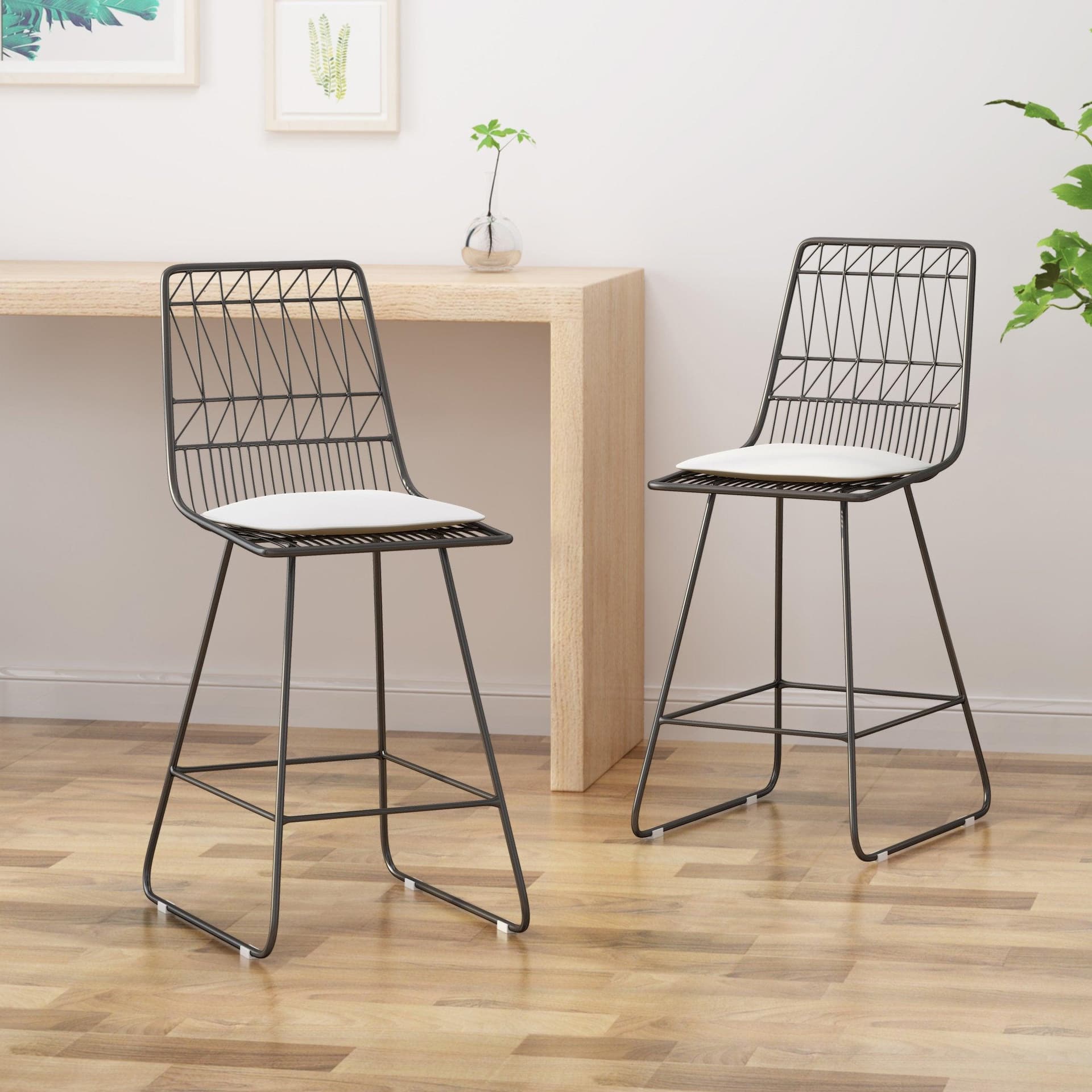 Modern Geometric Iron Counter Stool Set (2)