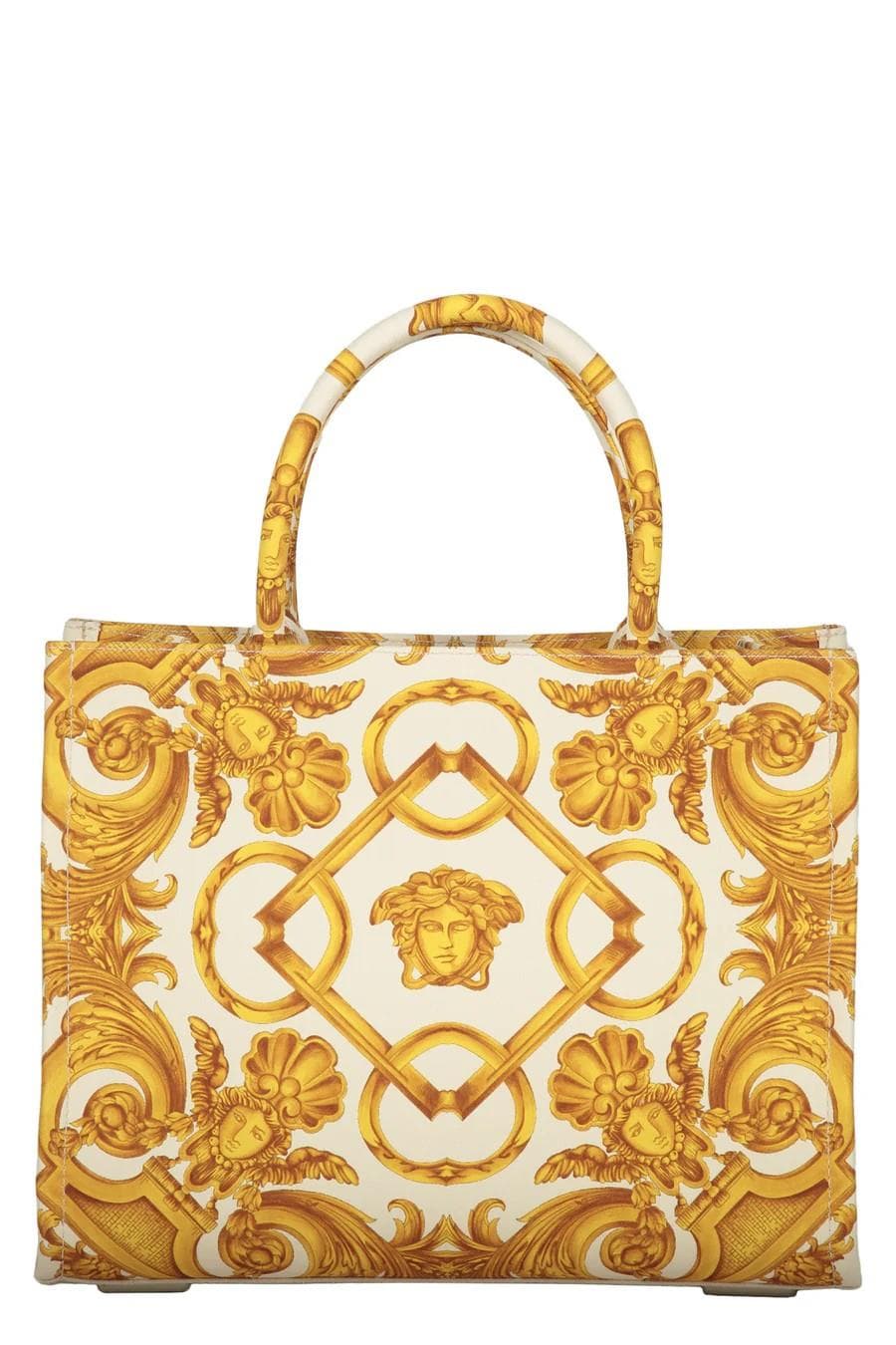 Large Jacquard Canvas Tote Bag with Leather Trim