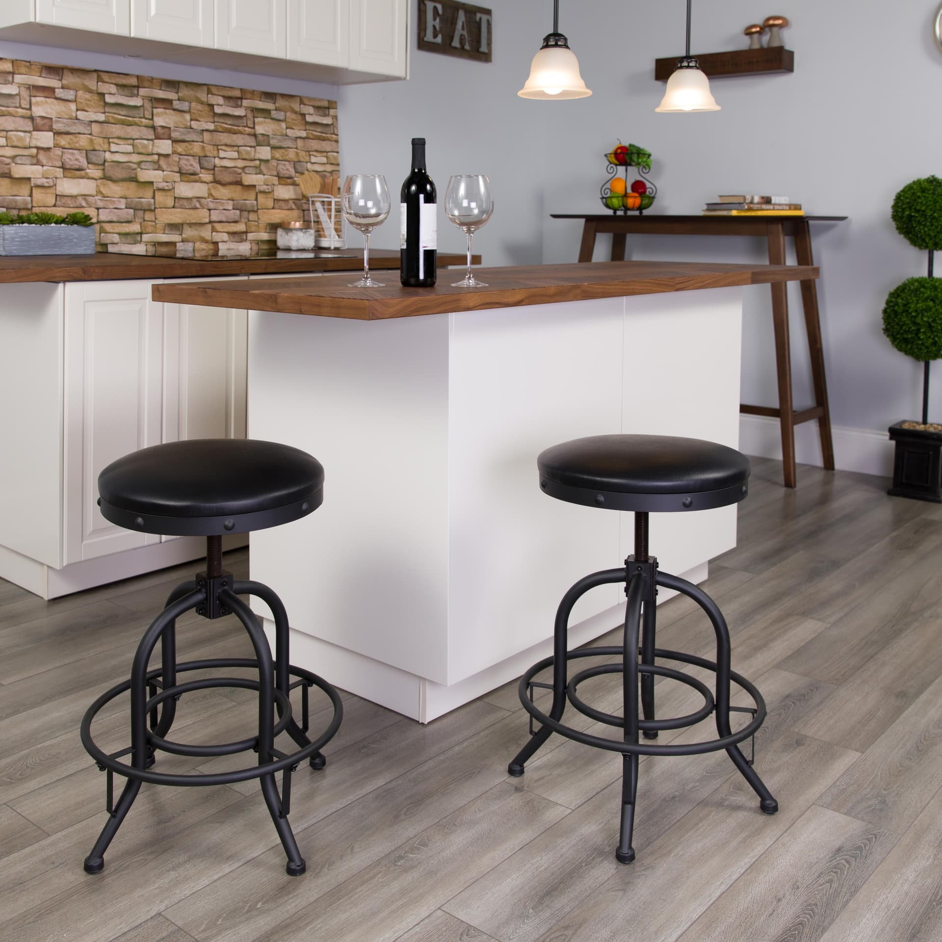 24" Counter Height Stool w/ Swivel Lift Black LeatherSoft Seat
