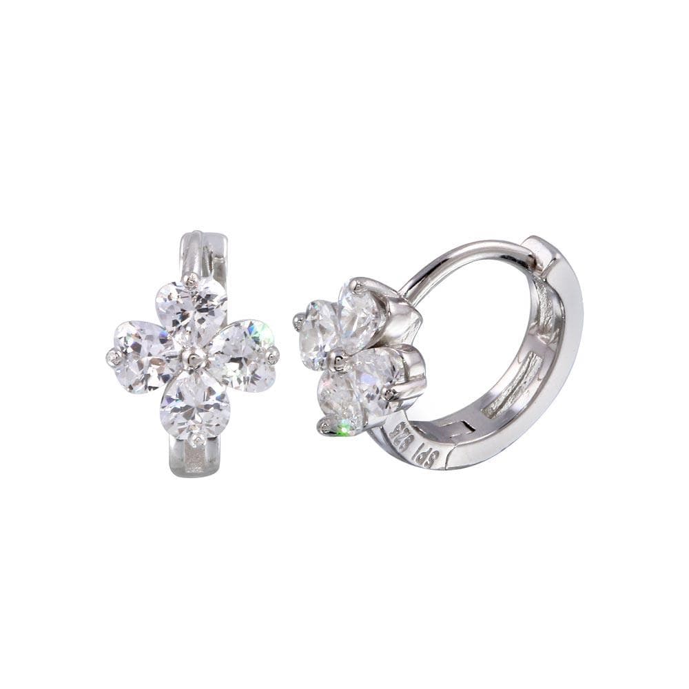 PARIKHS Rhodium Plated Flower CZ Huggie Earring in 925 Sterling Silver