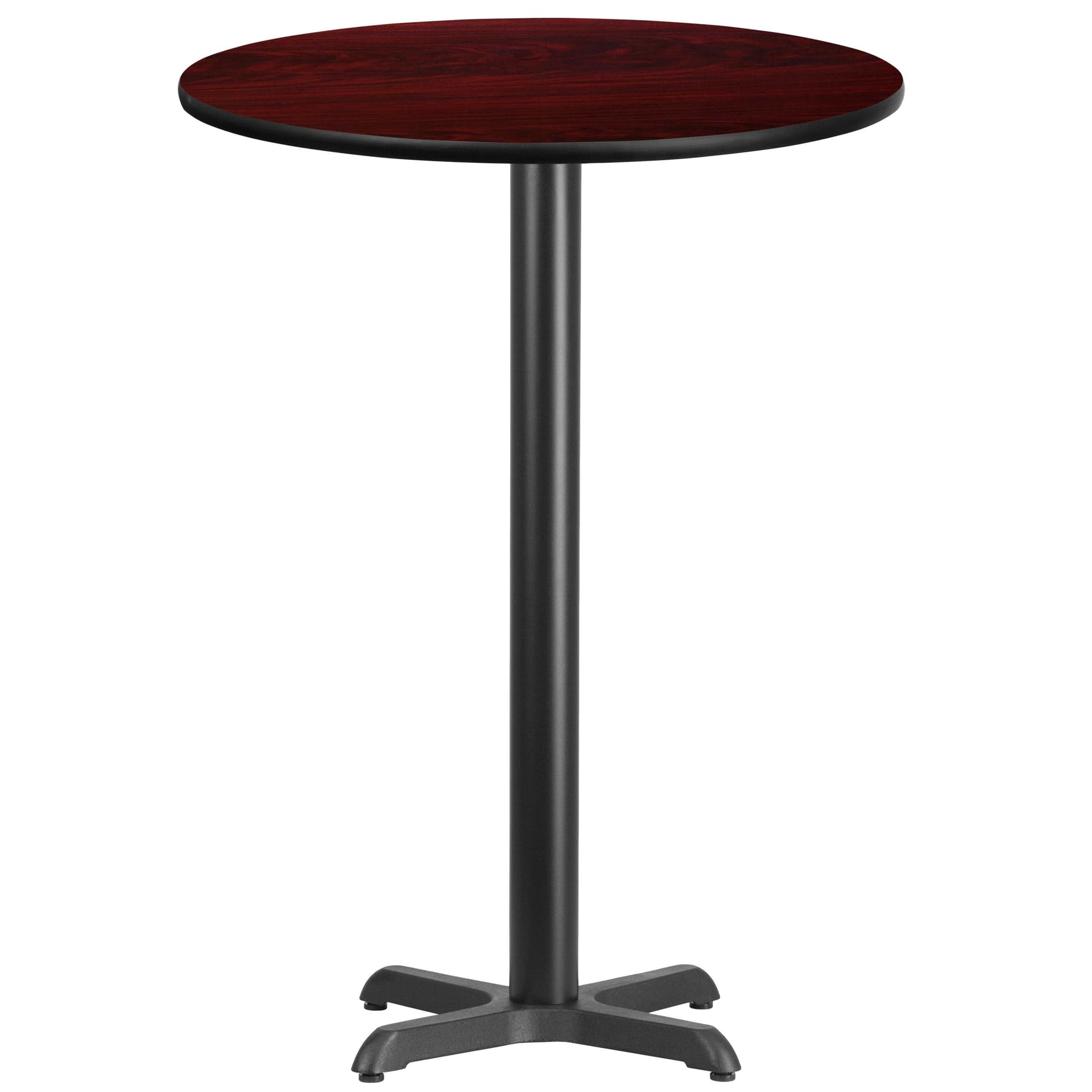 30" Round Mahogany Laminate Table Top with 22" x 22" Bar Height Table Base