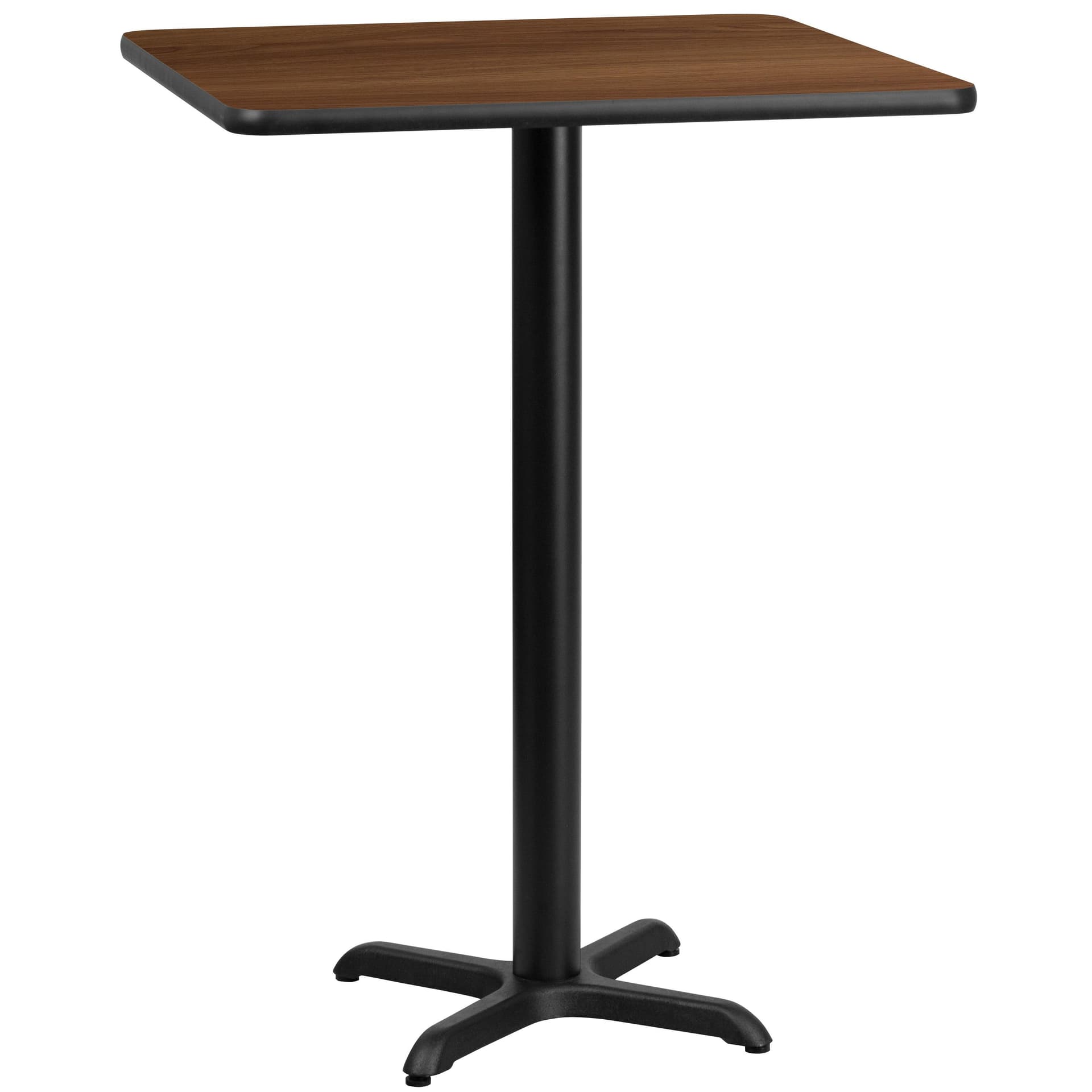 30" Square Walnut Laminate Table Top with 22" x 22" Bar Height Table Base