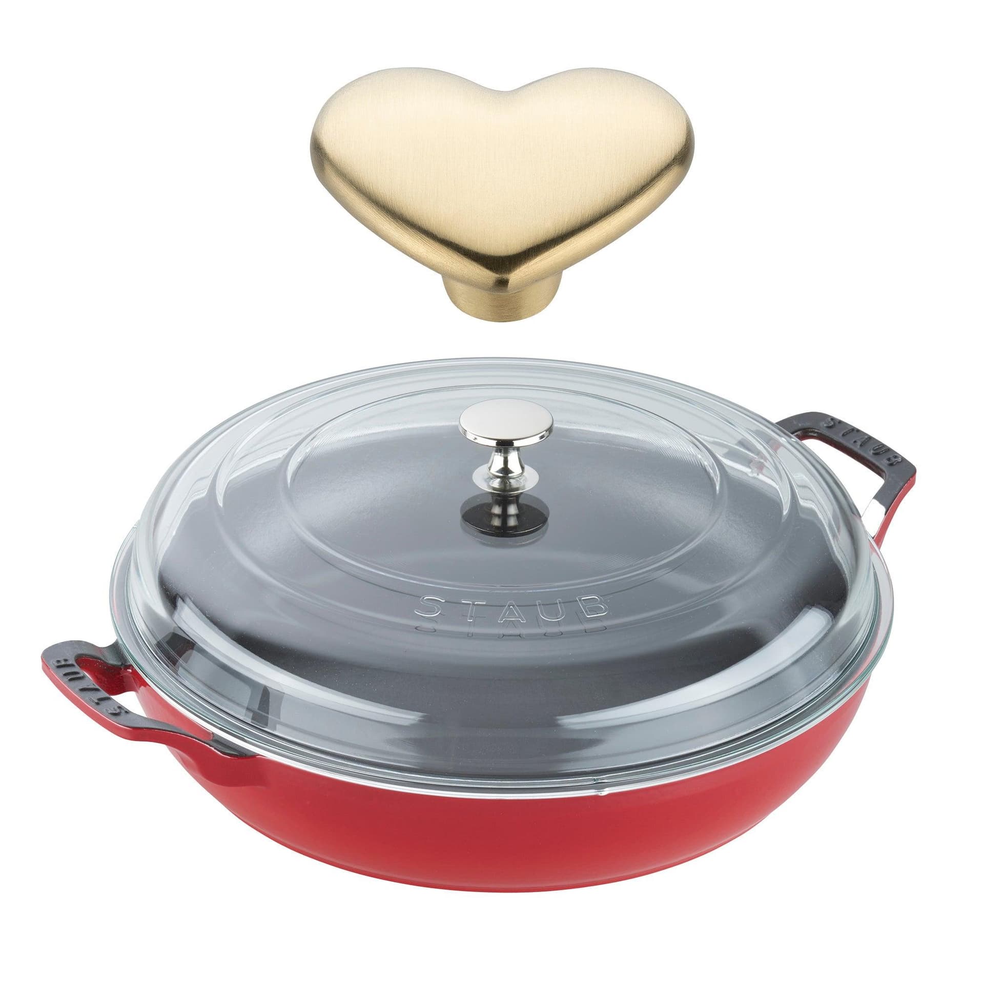 3.5qt Cast Iron Braiser w/ Glass Lid & Heart Knob Cherry