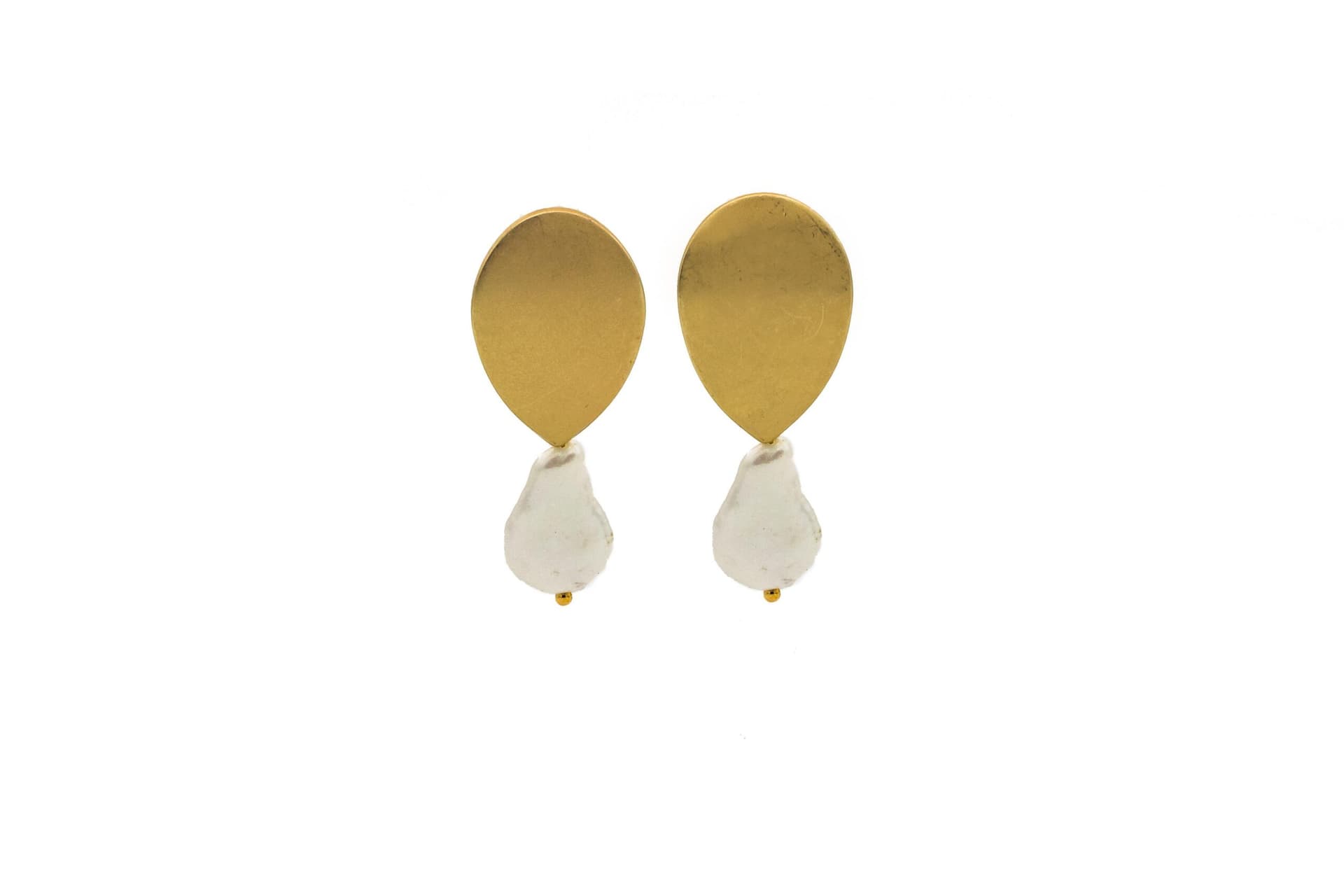 18K Gold Plated Baroque Coin Shaped Pearl Earrings