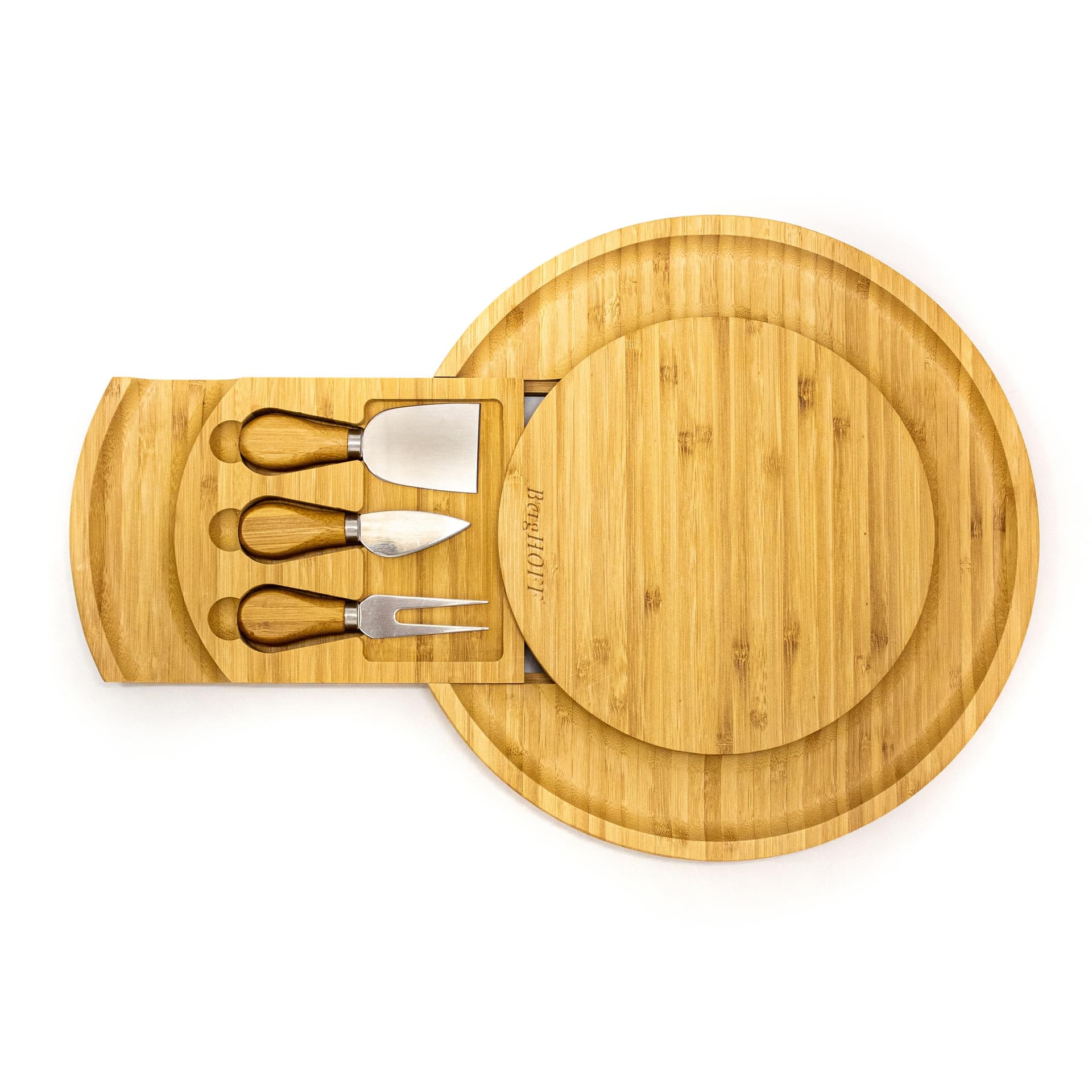 Bamboo 4pc Multi-level Cheese Board Set, with 3 Tools, 13x1.5"