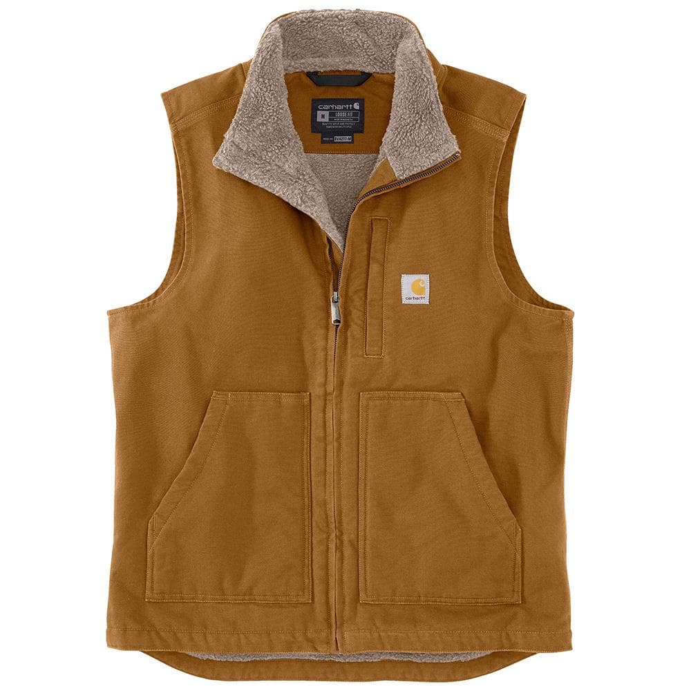 Men's Loose Fit Washed Duck Sherpa-Lined Mock-Neck Vest-Black-MD