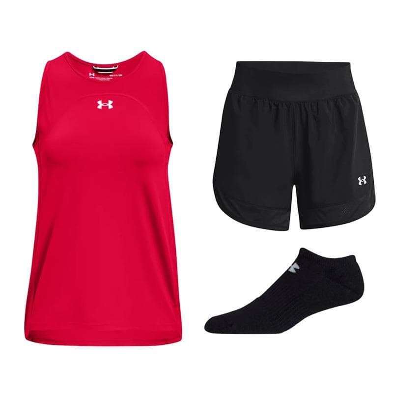 UA Women's Tank/Short/Socks Set-Red/Black/Multi-MD
