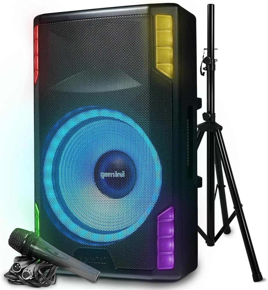 2-Way BT PA Speaker w/ LEDs, Stand Size 15"