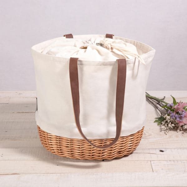 Coronado Canvas & Willow Basket Tote - Beige Canvas