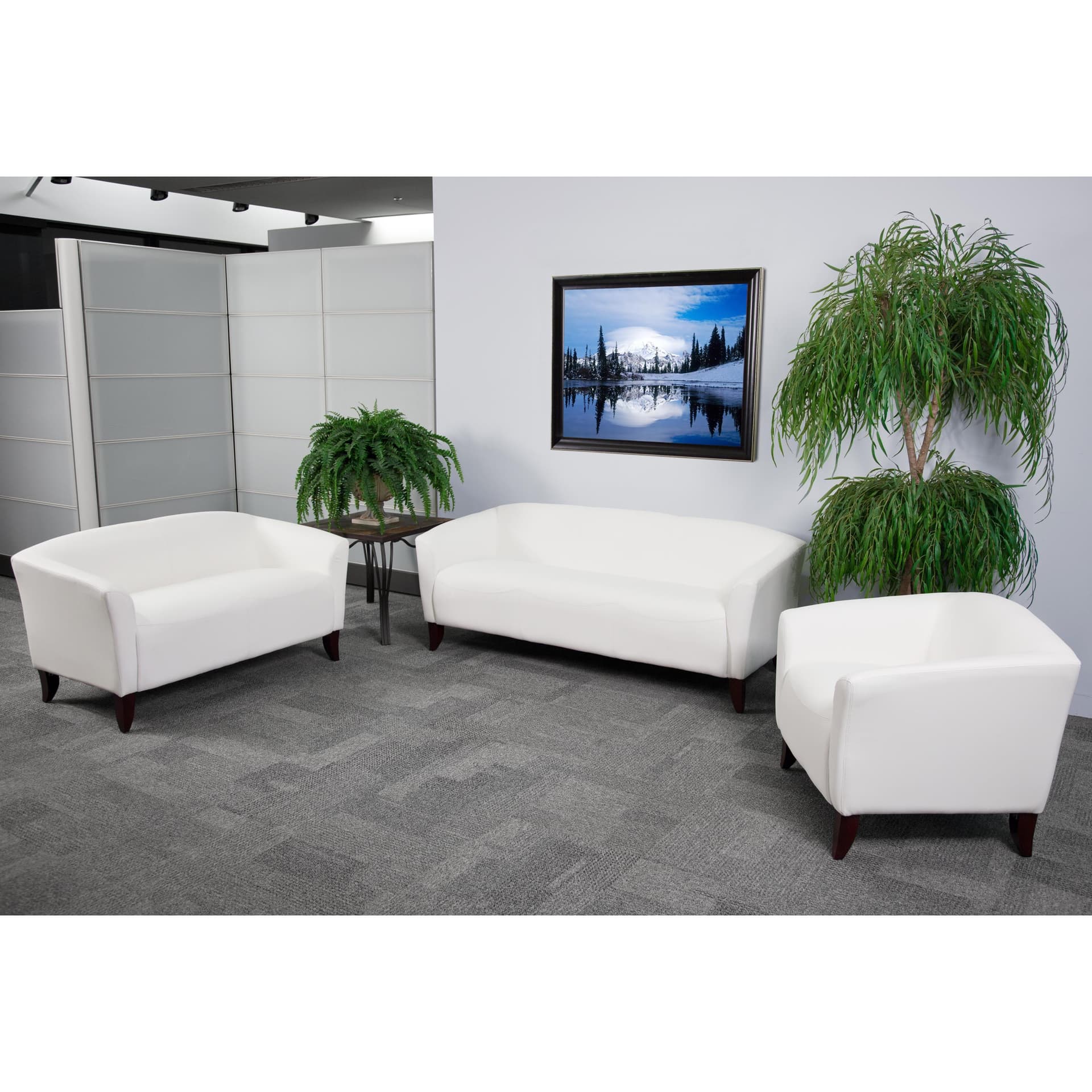 Ivory LeatherSoft Loveseat-Cherry Wood Feet