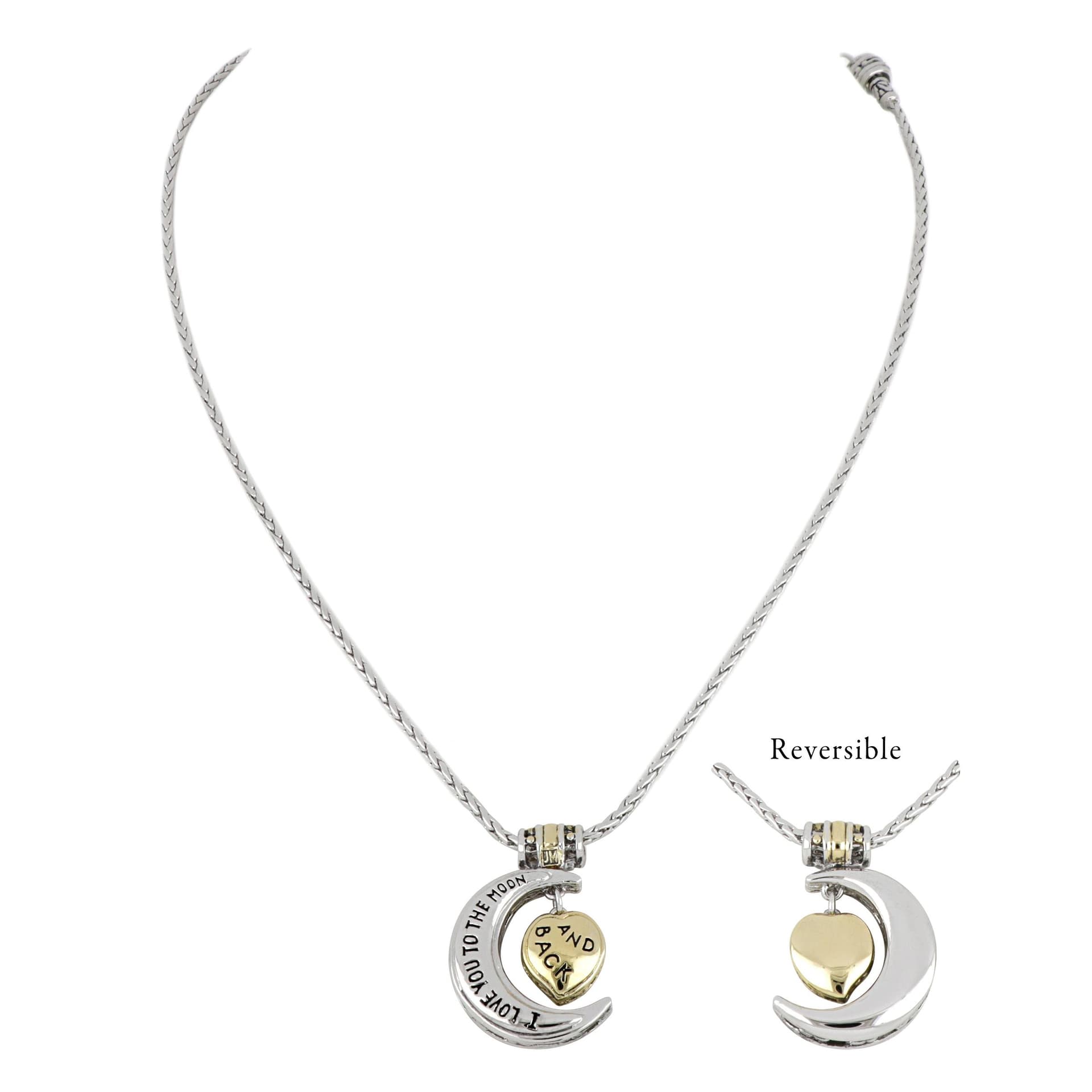 Heart In Moon Necklace - I Love You To The Moon And Back. Pendant: 3/4" W x 1-1/14" H x 1/4" Thick