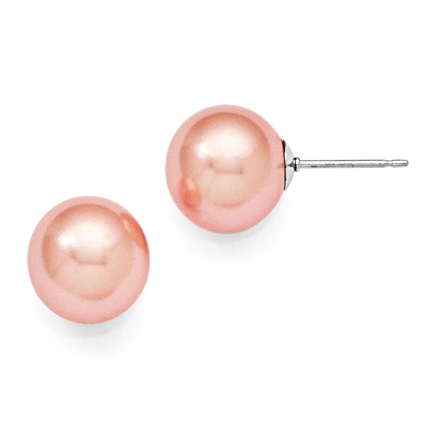 Sterling Silver Majestic 10-11mm Round Pink Shell Bead Stud Earrings