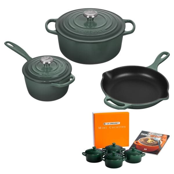 5pc Cast Iron Cookware w/ 4pk 8oz Mini Cocottes Artichaut