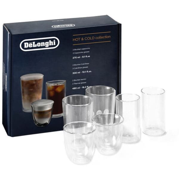 Trio Gift Set of 2 Cappuccino Glasses, 2 Cold Brew Glasses Large, and 2 Thermal Glasses Large
