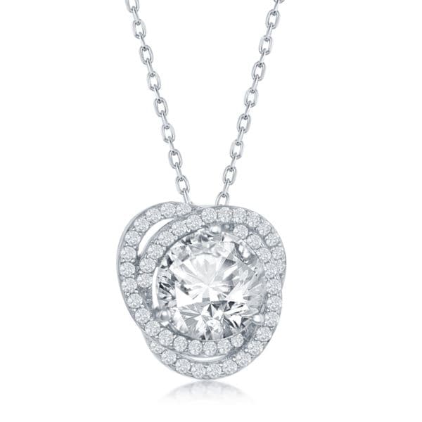 Sterling Silver & Cubic Zirconia Center Stone Necklace