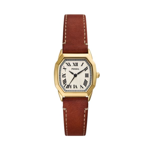 Ladies Harlow Brown Leather Strap Octagon Watch Cream Dial