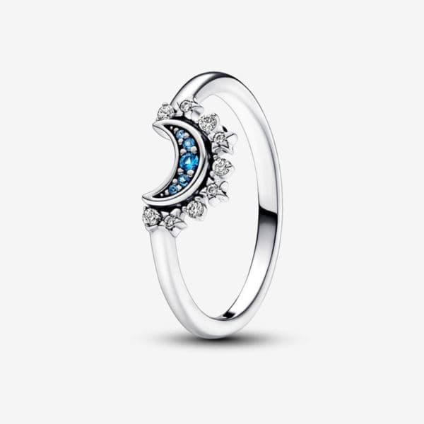 Celestial Blue Sparkling Moon Ring Size 6