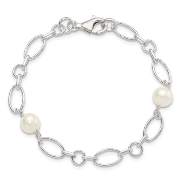 Sterling Silver Polished Freshwater Cultured Pearl Bracelet