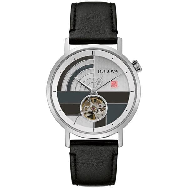 Men's Oculus Automatic Black Leather Strap Gray Patterned Dial